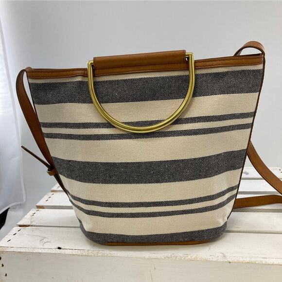 FOSSIL SMALL STRIPED CANVAS AND LEATHER CROSSBODY BAG (ASIS) - Picture 3 of 11